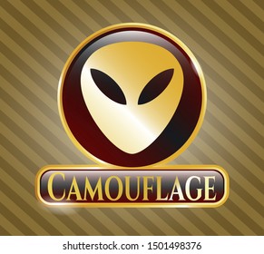  Golden emblem or badge with alien icon and Camouflage text inside