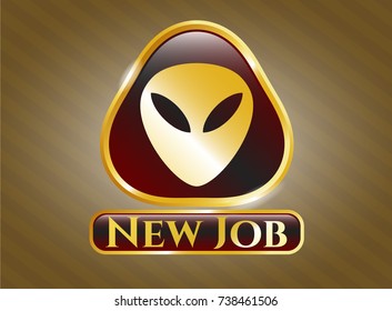  Golden emblem or badge with alien icon and New Job text inside