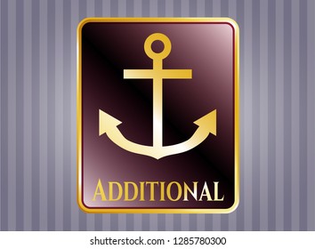 Golden emblem or badge with anchor icon and Additional text inside