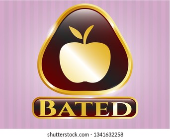  Golden emblem or badge with apple icon and Bated text inside