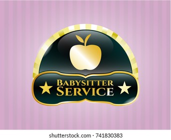  Golden emblem or badge with apple icon and Babysitter Service text inside