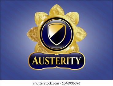  Golden emblem or badge with armor icon and Austerity text inside