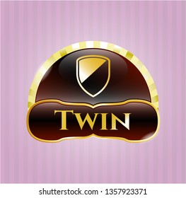  Golden emblem or badge with armor icon and Twin text inside