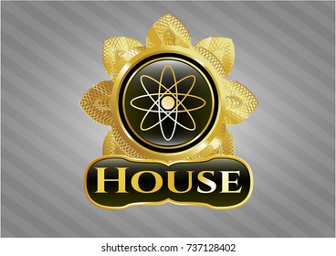  Golden emblem or badge with atom icon and House text inside