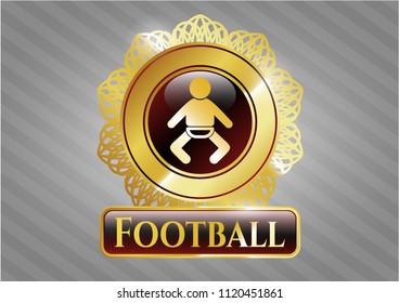  Golden emblem or badge with baby icon and Football text inside