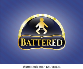  Golden emblem or badge with baby icon and Battered text inside