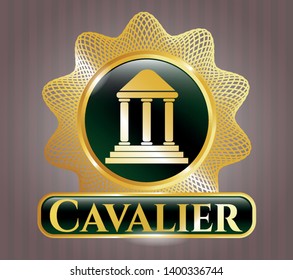  Golden emblem or badge with bank icon and Cavalier text inside