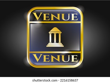 Golden Emblem Or Badge With Bank Icon And Venue Text Inside