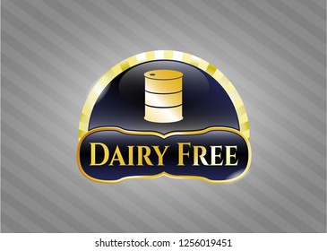  Golden emblem or badge with barrel icon and Dairy Free text inside