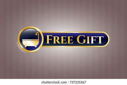  Golden emblem or badge with bathtub icon and Free Gift text inside