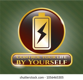    Golden emblem or badge with battery charging icon and Control your life by Yourself text inside