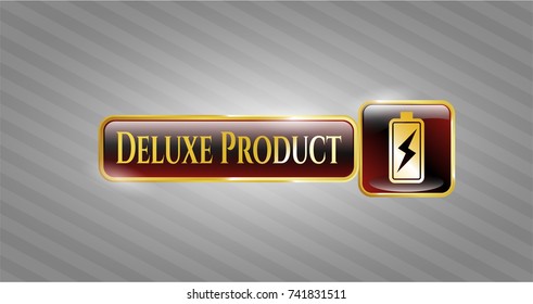  Golden emblem or badge with battery charging icon and Deluxe Product text inside