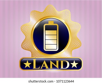  Golden emblem or badge with battery icon and Land text inside