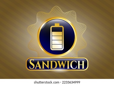 Golden emblem or badge with battery icon and Sandwich text inside