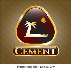  Golden emblem or badge with beach icon and Cement text inside