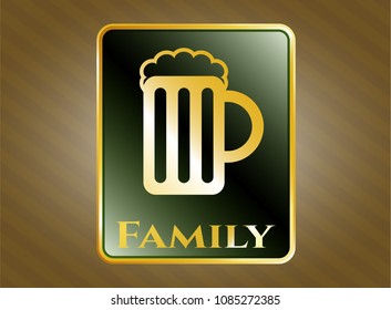  Golden emblem or badge with beer jar icon and Family text inside