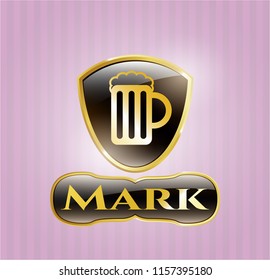  Golden emblem or badge with beer jar icon and Mark text inside