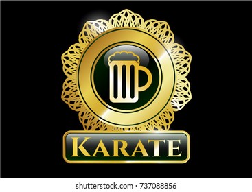  Golden emblem or badge with beer jar icon and Karate text inside