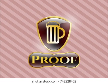  Golden emblem or badge with beer jar icon and Proof text inside