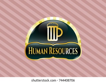  Golden emblem or badge with beer jar icon and Human Resources text inside