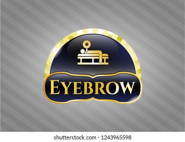  Golden emblem or badge with bench press icon and Eyebrow text inside