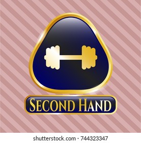  Golden emblem or badge with big dumbbell icon and Second Hand text inside