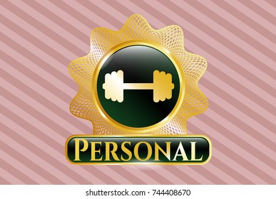  Golden emblem or badge with big dumbbell icon and Personal text inside