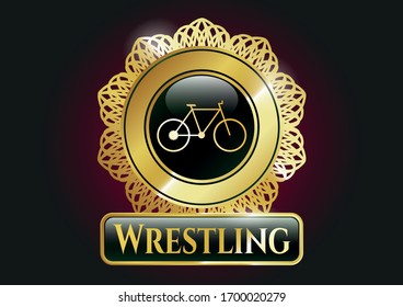  Golden emblem or badge with bike icon and Wrestling text inside