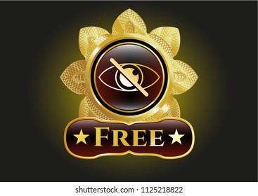  Golden emblem or badge with blind icon and Free text inside