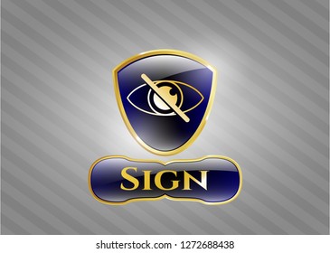  Golden emblem or badge with blind icon and Sign text inside