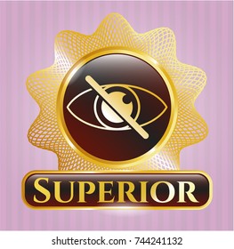  Golden emblem or badge with blind icon and Superior text inside