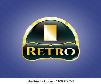   Golden emblem or badge with book icon and Retro text inside