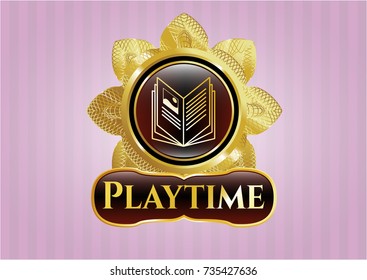  Golden emblem or badge with book icon and Playtime text inside