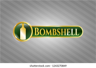  Golden emblem or badge with bottle icon and Bombshell text inside
