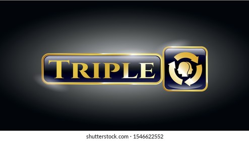  Golden emblem or badge with brain storm icon and Triple text inside