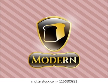  Golden emblem or badge with bread icon and Modern text inside