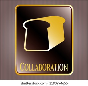  Golden emblem or badge with bread icon and Collaboration text inside