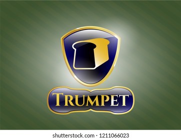  Golden emblem or badge with bread icon and Trumpet text inside