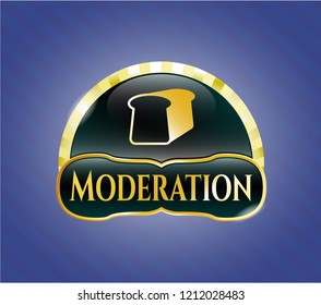  Golden emblem or badge with bread icon and Moderation text inside