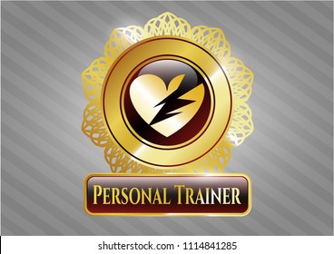  Golden emblem or badge with broken heart icon and Personal Trainer text inside