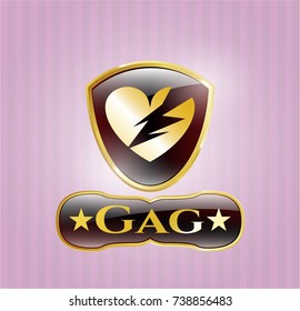  Golden emblem or badge with broken heart icon and Gag text inside