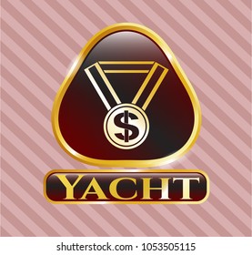  Golden emblem or badge with business award icon and Yacht text inside