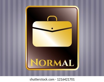  Golden emblem or badge with business briefcase icon and Normal text inside