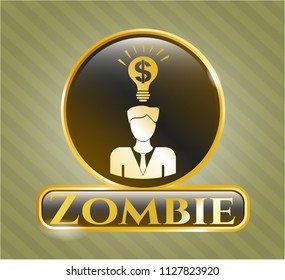  Golden emblem or badge with business idea icon and Zombie text inside
