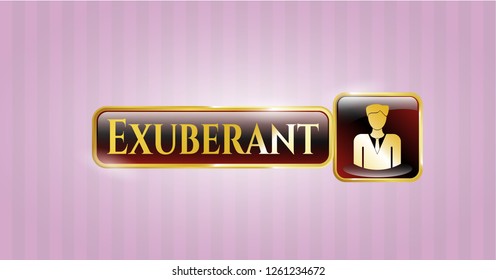  Golden emblem or badge with businessman icon and Exuberant text inside