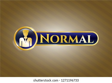  Golden emblem or badge with businessman icon and Normal text inside