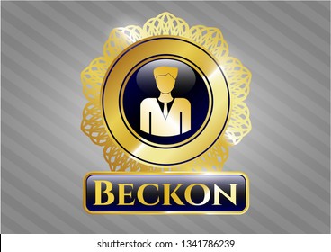  Golden emblem or badge with businessman icon and Beckon text inside