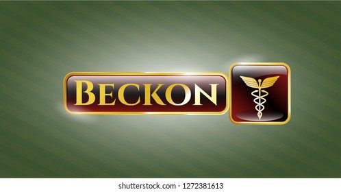  Golden emblem or badge with Caduceus medical icon and Beckon text inside