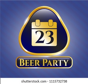 Golden emblem or badge with calendar icon and Beer Party text inside