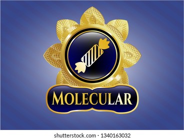  Golden emblem or badge with candy icon and Molecular text inside